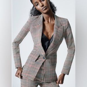 Smythe Multi Plaid Glen Check Lounge Peaked Single Breasted Blazer